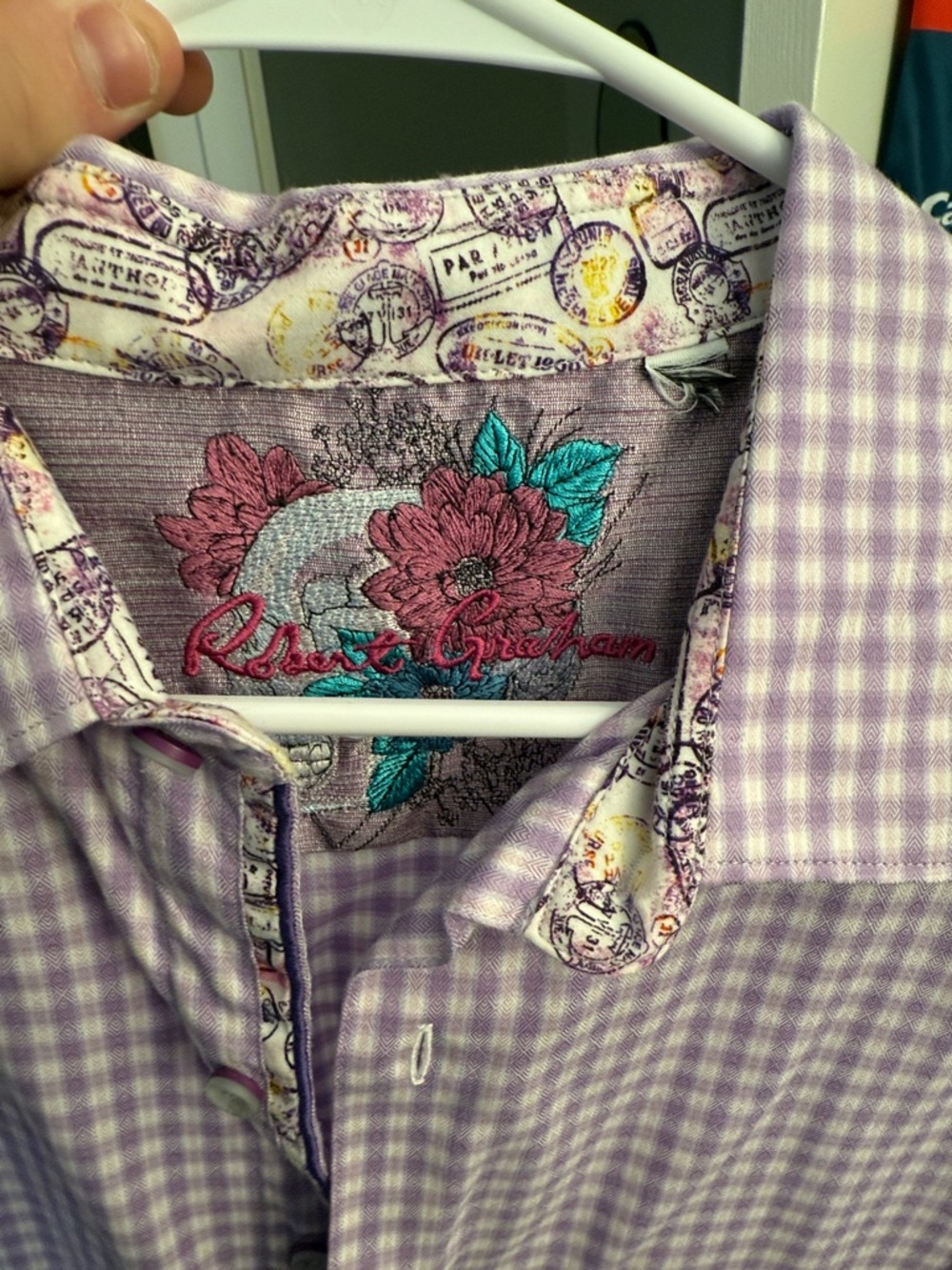 Robert Graham Lavender Gingham Button-Up Dress Shirt - Picture 2 of 4